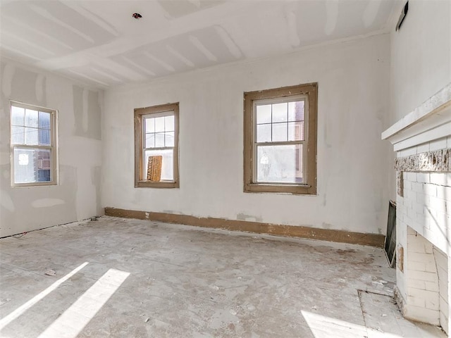 interior space featuring a brick fireplace