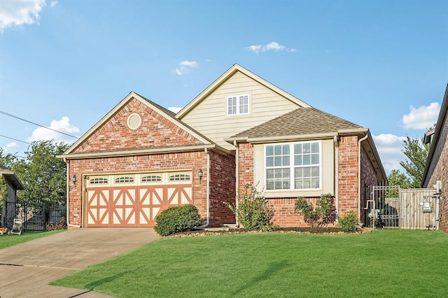 front facade featuring a front lawn and a garage