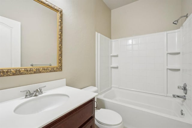 full bathroom featuring toilet, shower / bath combination, and vanity