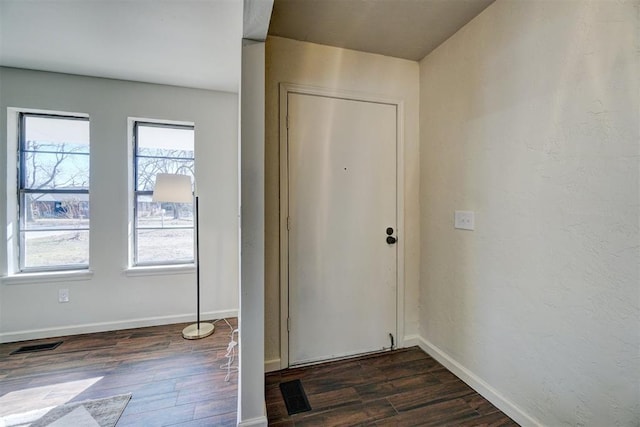 interior space with a wealth of natural light and dark hardwood / wood-style floors