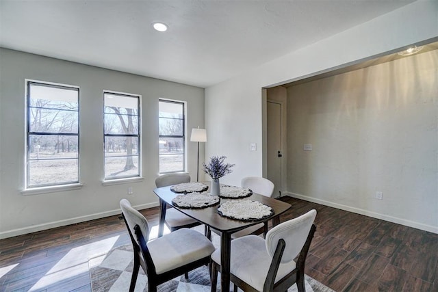 dining space with a wealth of natural light and dark hardwood / wood-style floors