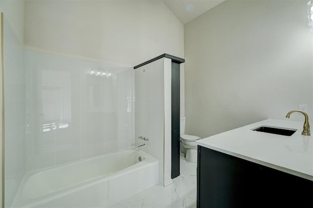 full bathroom featuring toilet, vanity, and bathing tub / shower combination