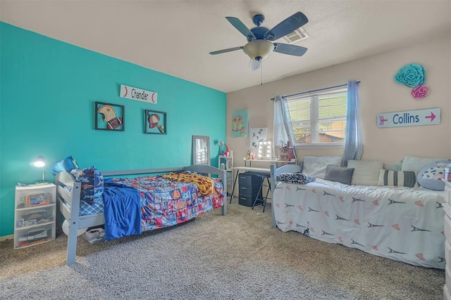 bedroom with carpet floors and ceiling fan