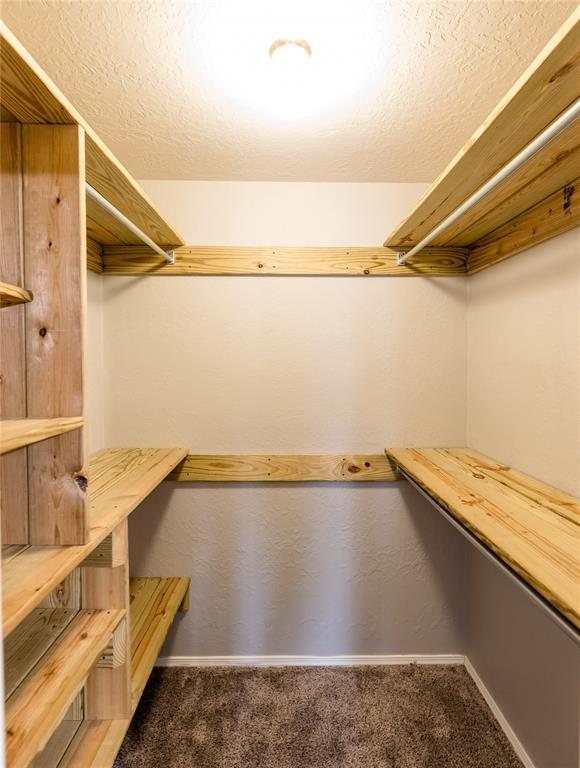 spacious closet with dark colored carpet