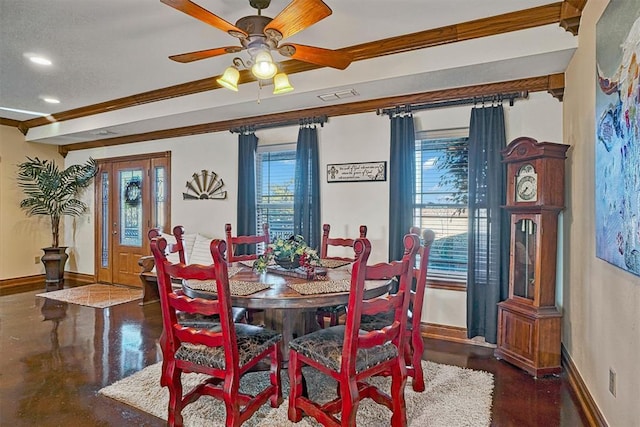 dining room featuring ceiling fan