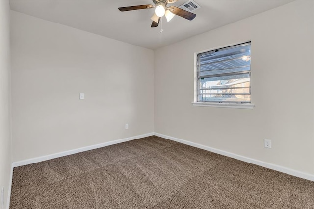 unfurnished room with carpet floors and ceiling fan