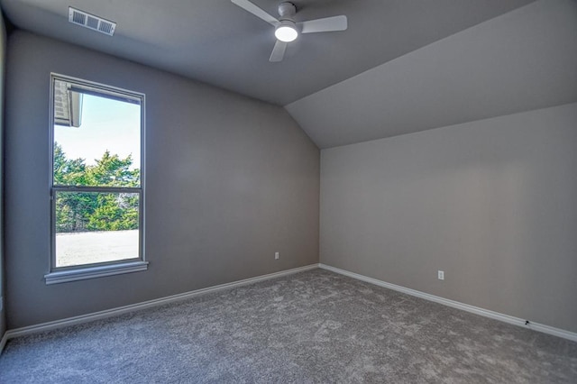 bonus room with ceiling fan, lofted ceiling, and carpet flooring