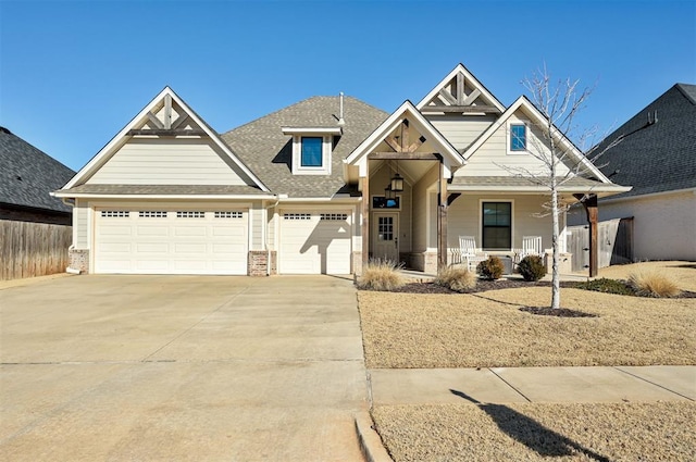 craftsman-style home with a garage and a porch