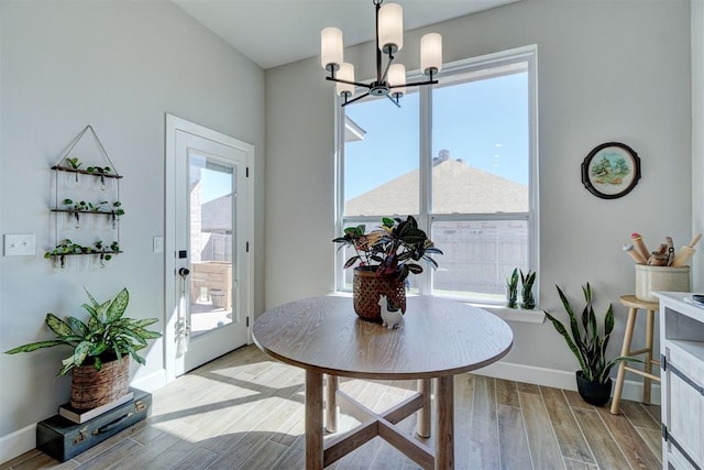 dining room with a chandelier