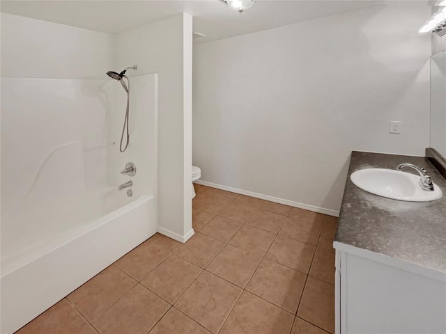 full bathroom featuring toilet, vanity, shower / bathtub combination, and tile patterned floors