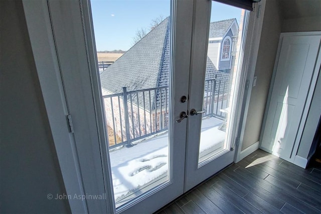 entryway featuring dark hardwood / wood-style flooring and french doors