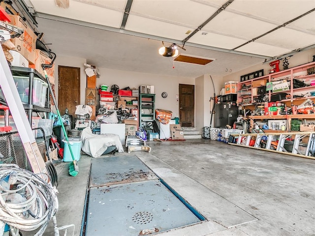 garage with a garage door opener