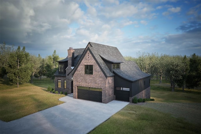 view of front of property featuring a front yard and a garage