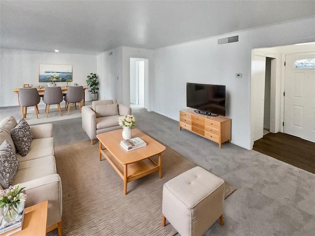 living room with carpet flooring