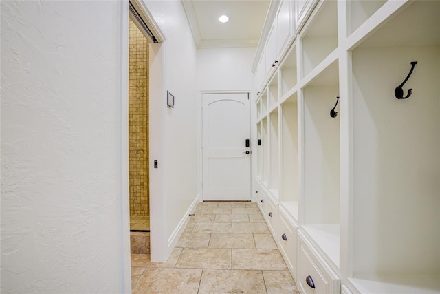 mudroom with crown molding