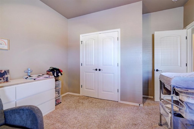 interior space featuring light colored carpet