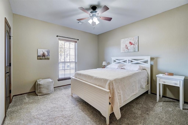 bedroom featuring carpet floors and ceiling fan