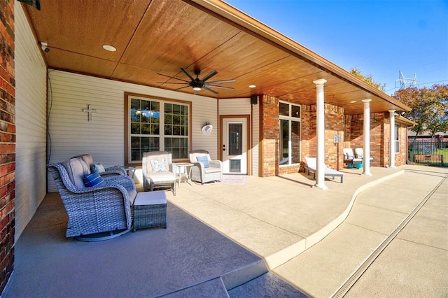 view of patio with an outdoor hangout area and ceiling fan