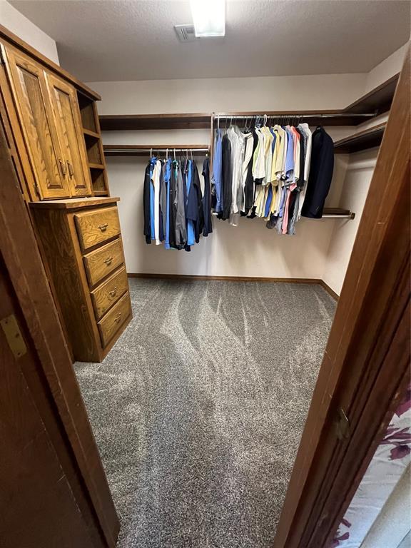 spacious closet featuring dark colored carpet