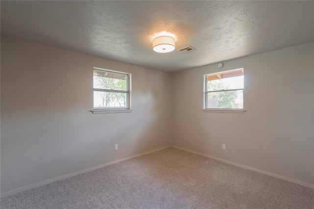 carpeted empty room featuring a wealth of natural light and a textured ceiling