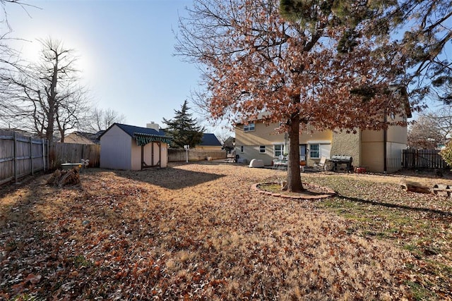 view of yard with a shed