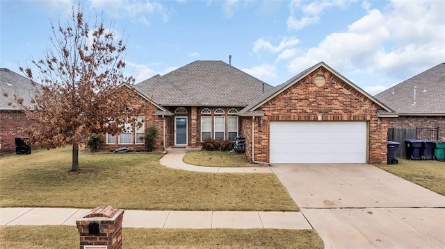 view of front facade featuring a front yard and a garage