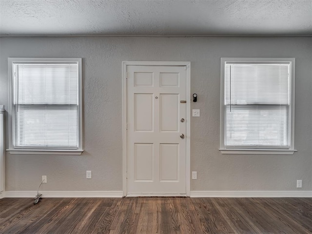 foyer entrance with a healthy amount of sunlight, dark hardwood / wood-style flooring, and a textured ceiling