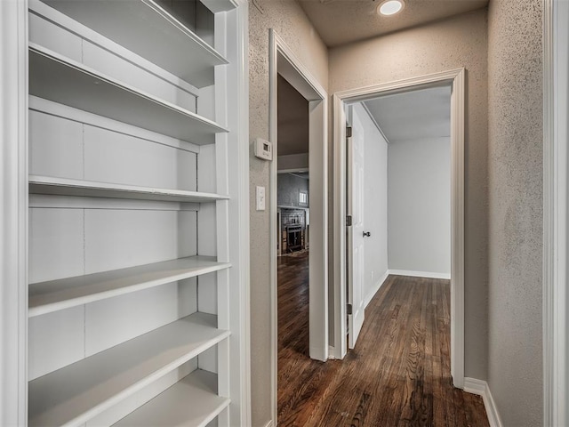 hall with dark hardwood / wood-style floors