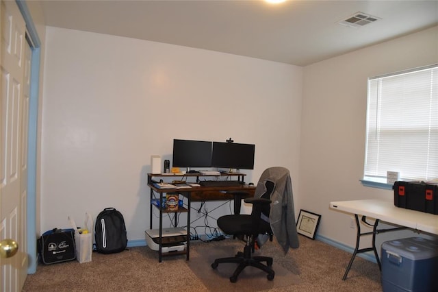 view of carpeted home office