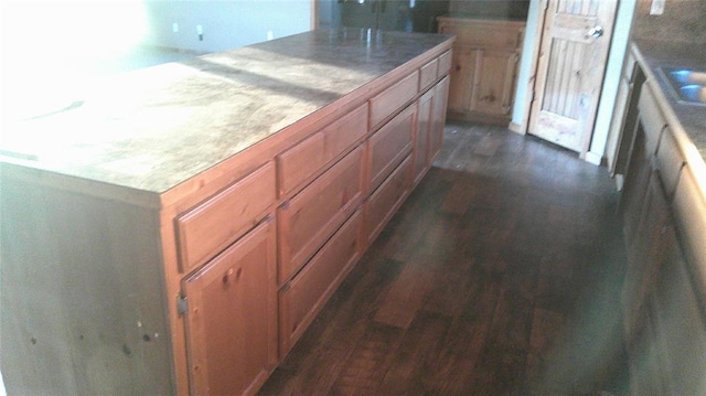 kitchen with dark hardwood / wood-style flooring and sink