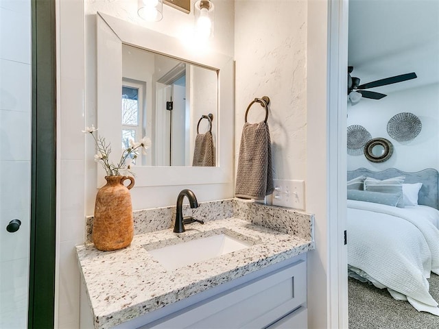 bathroom with vanity and ceiling fan