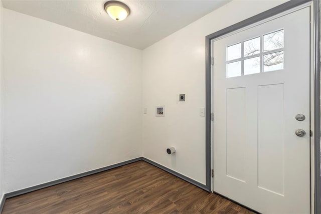 clothes washing area with washer hookup, dark hardwood / wood-style flooring, and hookup for an electric dryer