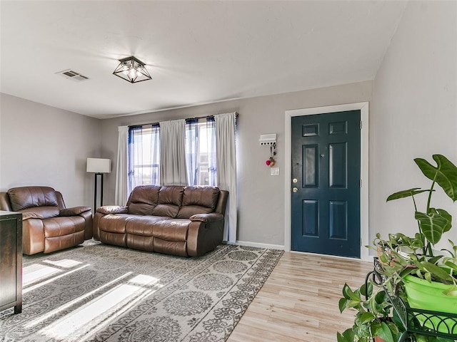 living room with light hardwood / wood-style flooring