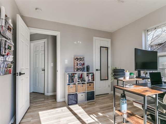 home office featuring light hardwood / wood-style flooring