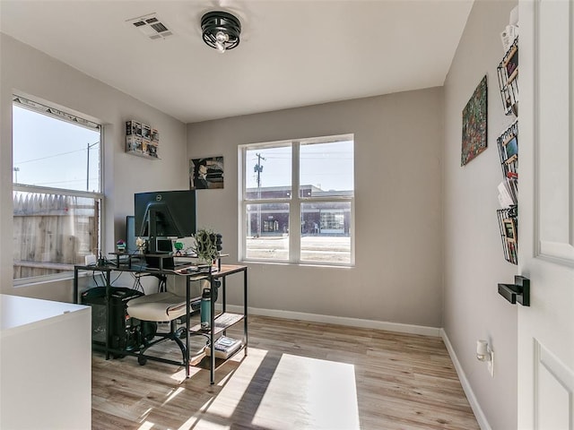 office with light wood-type flooring