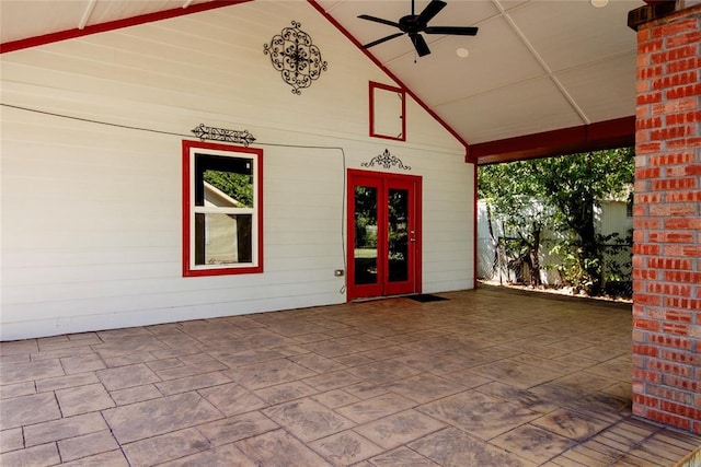 view of patio / terrace with ceiling fan and french doors