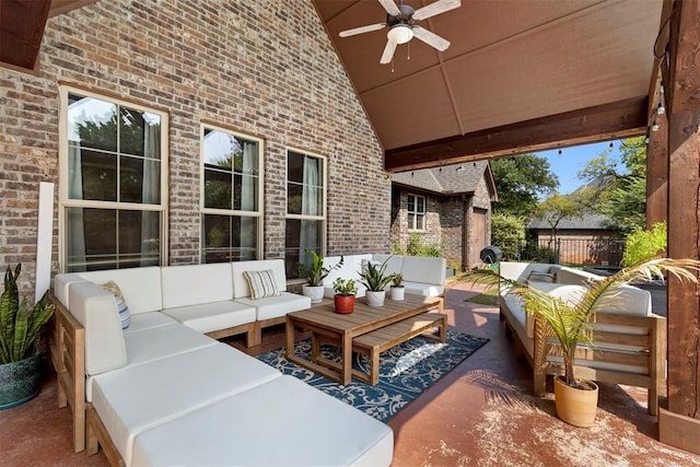 view of patio with an outdoor hangout area and ceiling fan