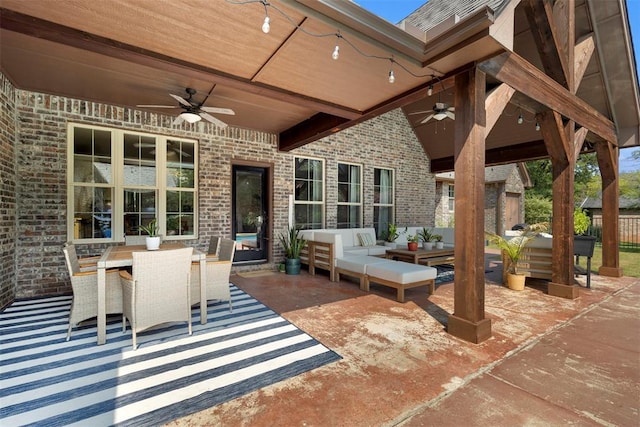 view of patio featuring an outdoor living space and ceiling fan