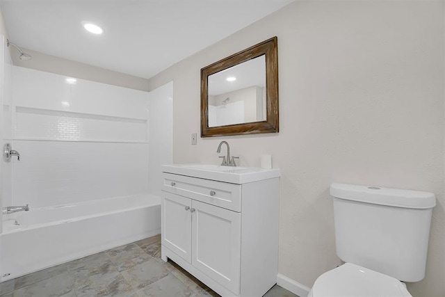 full bathroom featuring toilet, vanity, and shower / bathing tub combination