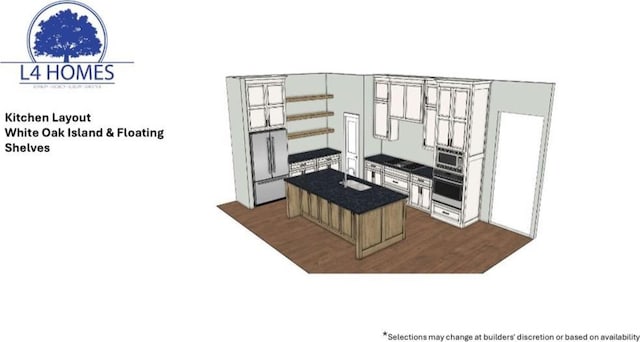 kitchen featuring oven, dark wood-type flooring, and a center island