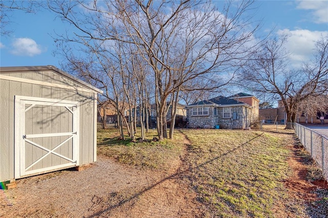 view of yard with a storage shed