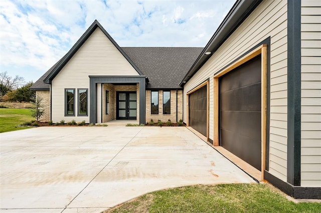 exterior space featuring a garage