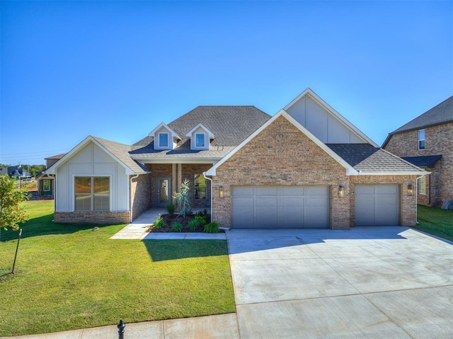 view of front of home featuring a garage and a front lawn