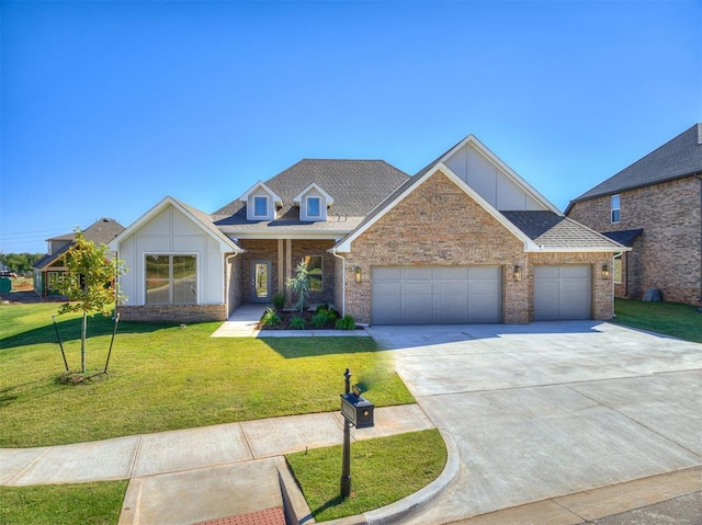 craftsman house with a front yard and a garage