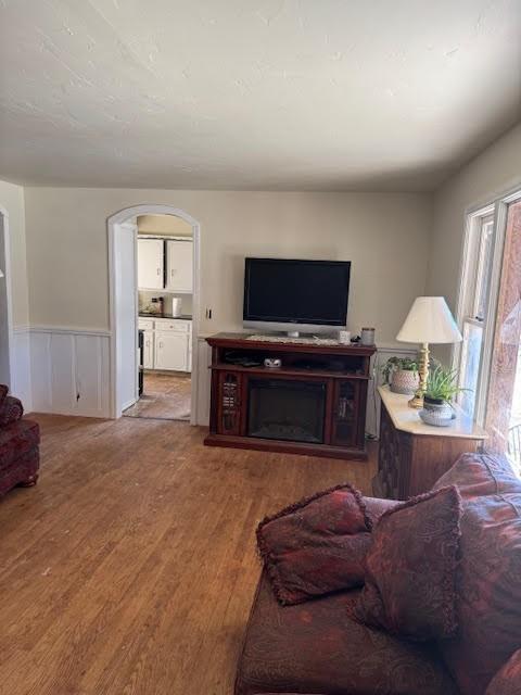 living room with hardwood / wood-style floors