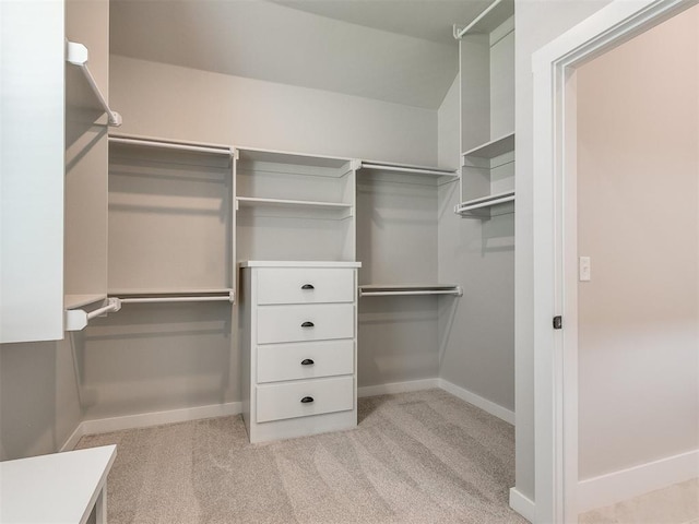 walk in closet with light colored carpet