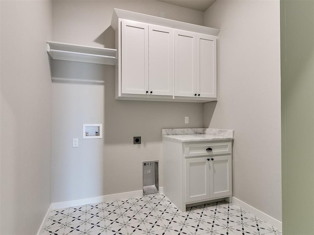 laundry room with light floors, washer hookup, electric dryer hookup, and baseboards