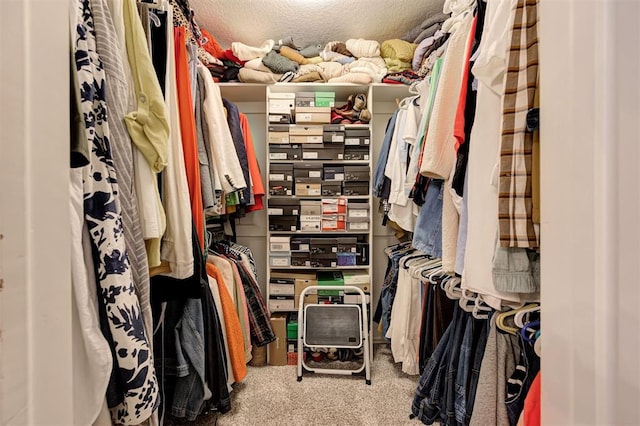 walk in closet with carpet