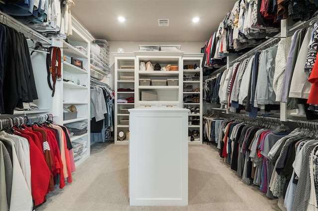 spacious closet with light carpet