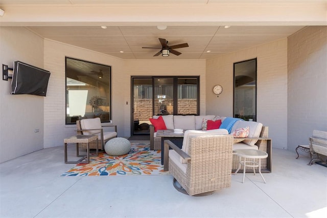 view of patio / terrace featuring an outdoor living space and ceiling fan